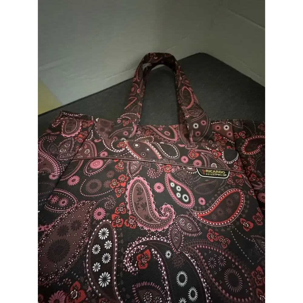 Ricardo Beverly Hills Paisley Travel Tote Bag Large Shoulder Carry On Burgundy